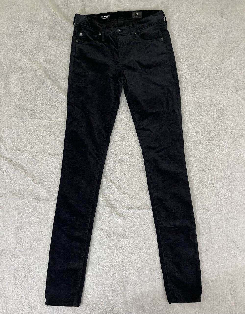 AG Adriano Goldschmied 24 The Legging Super Skinny Ankle Black Velvet Jeans NWT